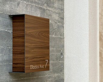 Wall Mount Minimalist Walnut Aluminium Mailbox - Elegant Personalized Letterbox for Home and Office