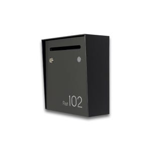 Modern Black & Gray Apartment Mailbox – Personalized Wall Mounted Letterbox - Small Minimalist Apartment Postbox