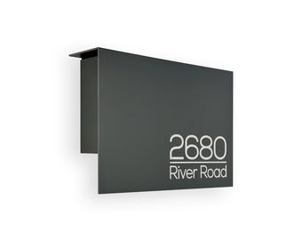 Buzón de aluminio gris metalizado, elegante y minimalista, único, para montaje en pared, moderno, para el hogar y la oficina, con personalización grabada.