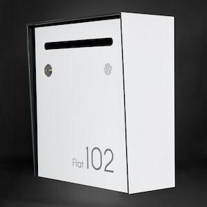 Small Minimalist Apartment Mailbox - White Body and Door - Personalized Wall Mount Letterbox - Modern Design Postbox - House Number