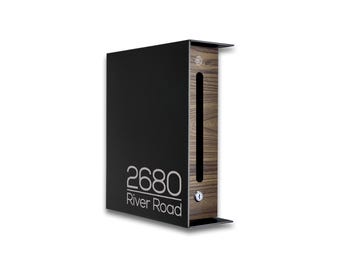 Unique Modern Black Mailbox With Walnut Door - Personalized Modern Aluminium Letterbox