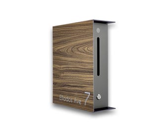 Minimalistische walnotenhouten kast/metallic grijze deur aluminium brievenbus - moderne afsluitbare brievenbus met thuisadres