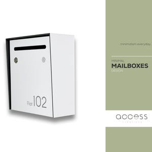Small Minimalist Apartment Mailbox - White Body Color - Personalized Wall Mounted Letterbox - Modern Design - Custom Postbox - House Number