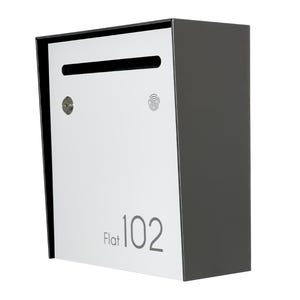 Small Minimalist Apartment Mailbox - Metallic Gray Body/White Door - Personalized Wall Mount Letterbox - Modern Design Postbox  House Number