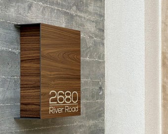 Wall Mount Minimalist Walnut Aluminium Mailbox - Elegant Personalized Letterbox for Home and Office