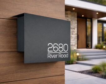 Buzón moderno de aluminio gris metalizado - Buzón minimalista de pared con personalización grabada