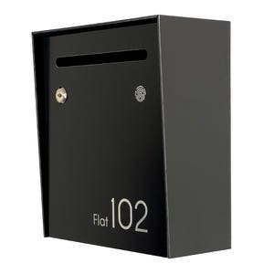Small Minimalist Apartment Mailbox - Metallic Gray Body/Black Door - Personalized Wall Mount Letterbox - Modern Design Postbox  House Number