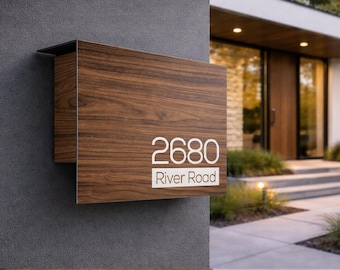 Buzón minimalista elegante de aluminio y nogal - Montaje en pared - Buzón moderno y elegante para el hogar y la oficina con personalización grabada