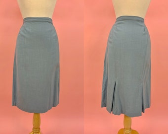 Nubby 50s Charcoal with White Fleck Wool Wiggle with Side Zipper and Front Kick Pleat Small Fleck Pattern 50s Wool Wiggle Skirt