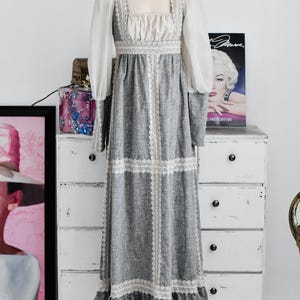 gunne sax black label vintage 70s gray long sleeve maxi prairie dress XS S