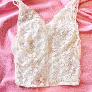 antique 1900s 1910s ivory lace camisole tank undergarments sz XS