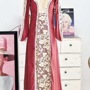 gunne sax black label vintage 1970s red polka dot lace long sleeve prairie dress cottage XS