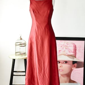 vintage 2000s Y2K Alvina valenta maids red high low satin prom bridesmaids dress S