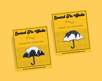 Cat and Umbrella Enamel Pins