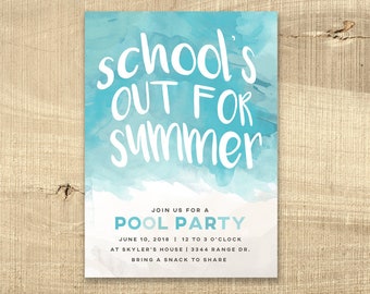 school's out pool party invitation pool birthday invite water party boy girl 16th birthday teen pool party PRINTABLE school's out for summer