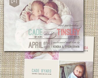 Twins Birth announcement photo card, photo birth announcement, birth announcement, girl, boy, birth announcement, modern, PRINTABLE