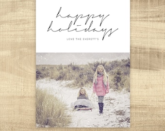 Printable Christmas Card with Photo, Family Picture Holiday Card file, Simple and Modern, Print your own, Merry Christmas, Happy Holidays