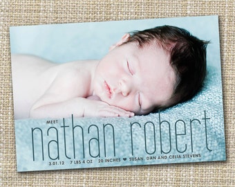 Birth announcement photo card, photo birth announcement, birth announcement, girl, boy, birth announcement, modern, PRINTABLE Digital card