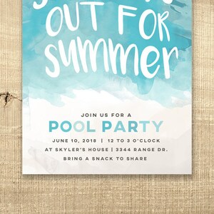 school's out pool party invitation pool birthday invite water party boy girl 16th birthday teen pool party PRINTABLE school's out for summer image 3