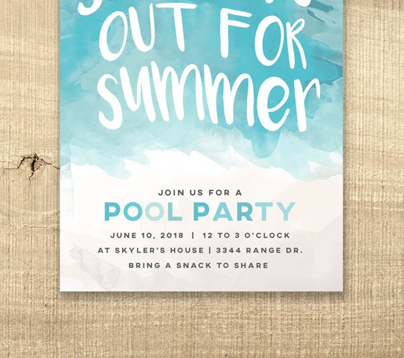 school's out pool party invitation pool birthday invite water party boy girl 16th birthday teen pool party PRINTABLE school's out for summer image 3