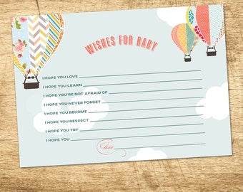 Baby Shower Wishes for Baby, Hot Air Balloon Baby Shower Invitation Game, Up and Up Away Hot Air Balloon