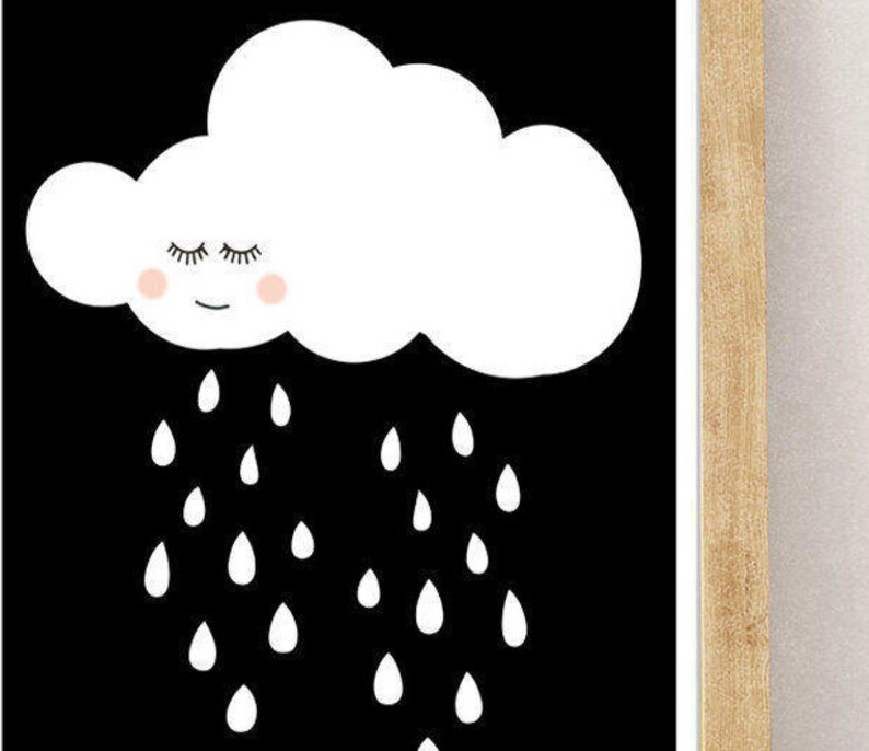 Black and White Nursery Art Print Cloud and Raindrops Modern Etsy