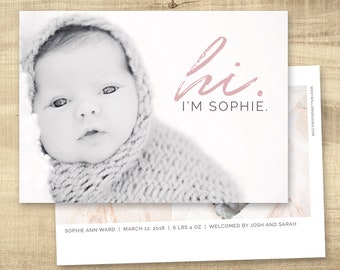 Birth announcement photo card, photo birth announcement, birth announcement, girl, boy, newborn baby announcement, modern, PRINTABLE Sophie