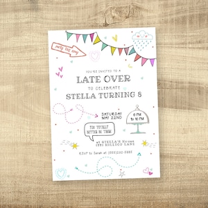 Late Over Birthday Invitation,  Party Invitation, Sleep over Birthday, Slumber party Birthday Invitation, Pajama Party, INSTANT DOWNLOAD