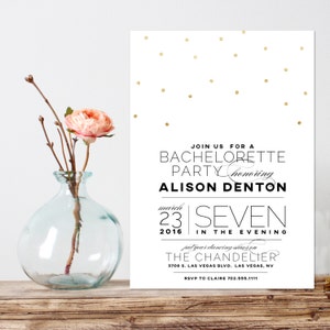Gold Glitter Bachelorette Party Invitation, Black and white Confetti Invite, Girls Night Out, Last Fling, Bling Bridal Party - Printable
