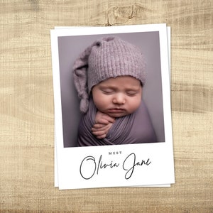 Photo Birth Announcement Template | Printable Photo Birth Announcement Card | Minimalist | Modern | Editable |  Instant Download | Olivia