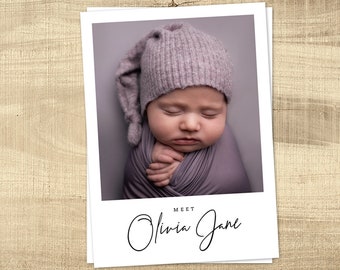 Photo Birth Announcement Template | Printable Photo Birth Announcement Card | Minimalist | Modern | Editable |  Instant Download | Olivia