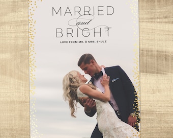 Newlywed Christmas Card: Married and Bright, Photo, Holiday Card, Vertical, Printable, Personalized, Modern Christmas