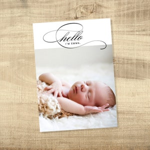 Birth Announcement Template | Printable Photo Birth Announcement Card | Minimalist | Modern | Editable |  Instant Download | Emma
