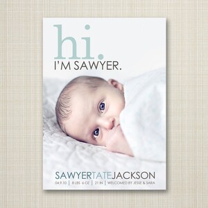 BIRTH ANNOUNCEMENT, hi baby announcement hello baby baby boy announcement baby girl newborn printable digital announcement modern image 1