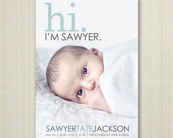 BIRTH ANNOUNCEMENT,  hi baby announcement hello baby baby boy announcement baby girl newborn printable digital announcement modern