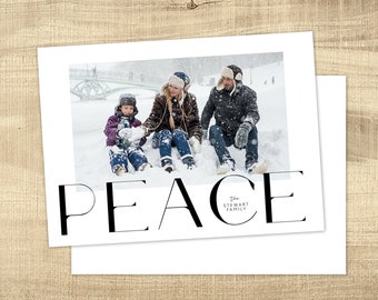 Photo Christmas Card | Photo Holiday Card Template | Custom Christmas Card | Digital Christmas | Peace |  INSTANT DOWNLOAD