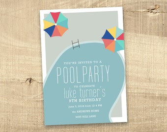 pool party invitation pool birthday invite water party boy girl 16th birthday sweet 16 teen party party modern printable digital download