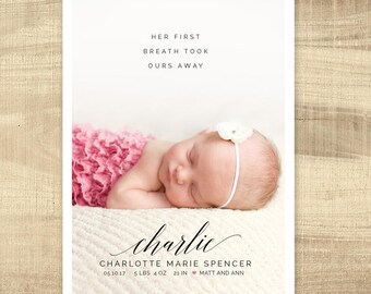 birth announcement,  baby announcement, first breath birth announcement - modern baby