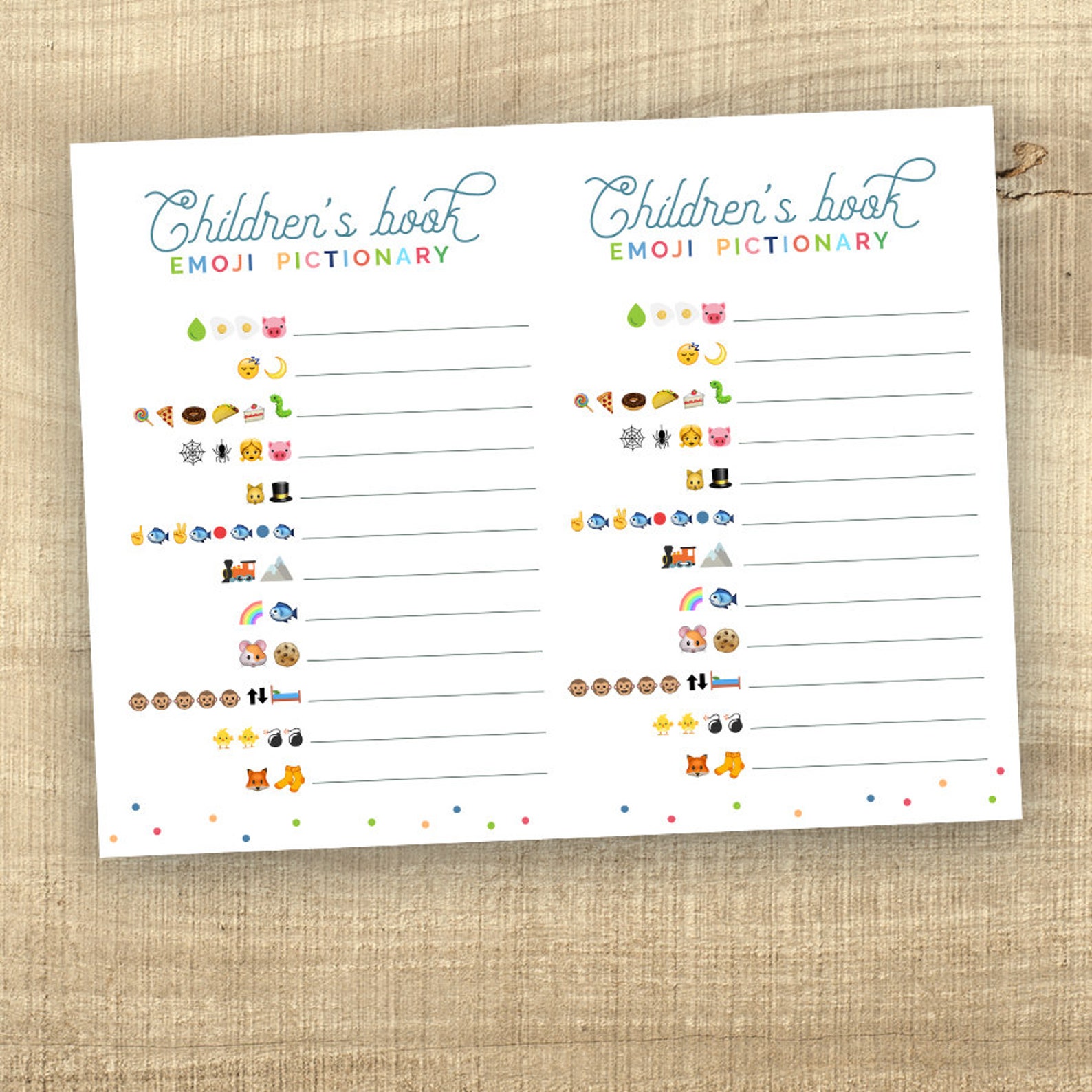 Baby Shower Game Children's Book Game Emoji Book Game DIY Etsy