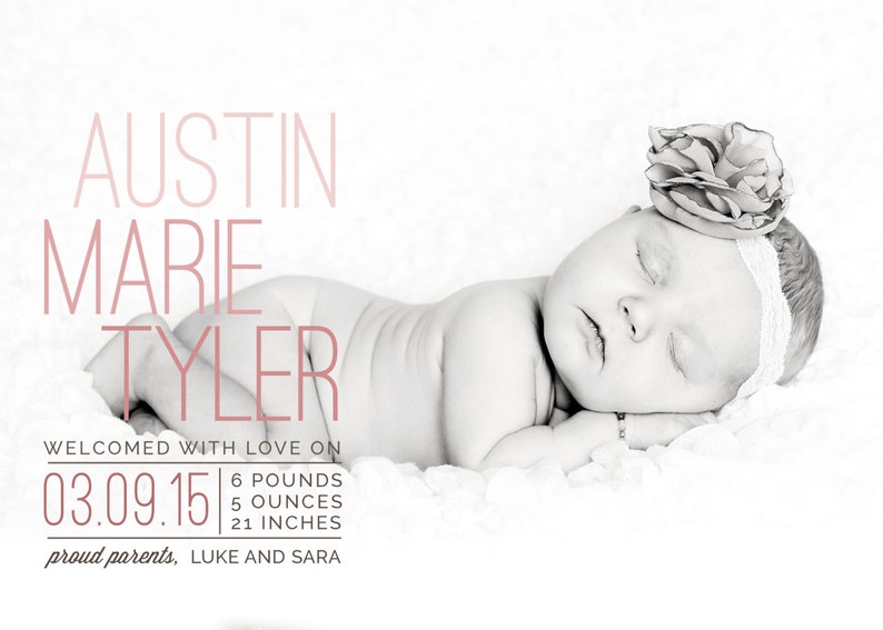 birth announcement photo birth announcement Baby announcement photo card boy girl digital card PRINTABLE Asher modern baby