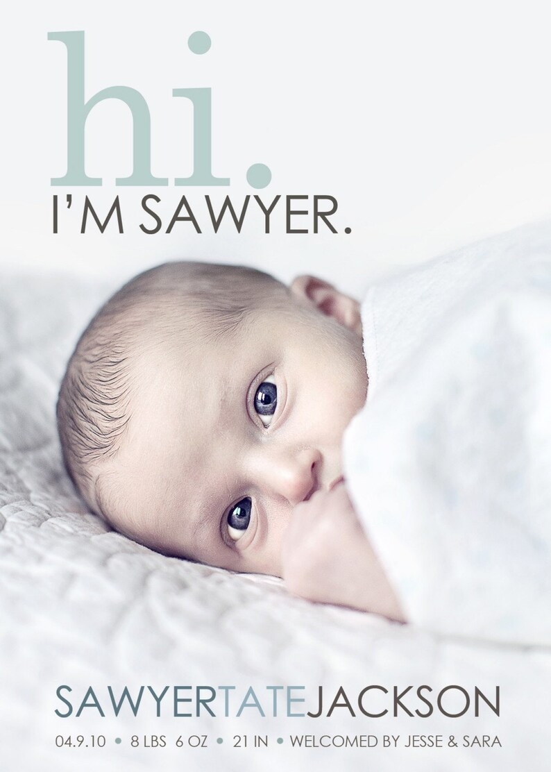 BIRTH ANNOUNCEMENT, hi baby announcement hello baby baby boy announcement baby girl newborn printable digital announcement modern image 2