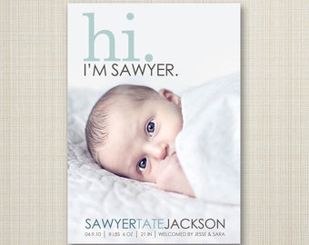 Photo Birth Announcement Card, Modern Baby Announcement (Printable)