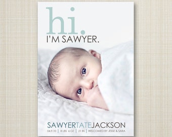 Birth announcement photo card, photo birth announcement, birth announcement, girl, boy, newborn baby announcement, modern, PRINTABLE card