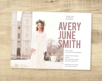 Baptism Announcement Invitation Template | Printable LDS Baptism Card | Minimalist | Modern | Editable |  Instant Download | Savanah