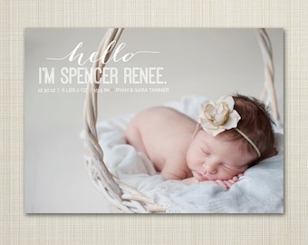 Birth announcement photo card, photo birth announcement, birth announcement, girl, boy, newborn baby announcement, modern, PRINTABLE card