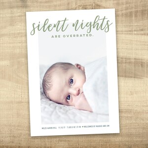Photo Christmas Birth Announcement Card, Silent Night (PRINTABLE)