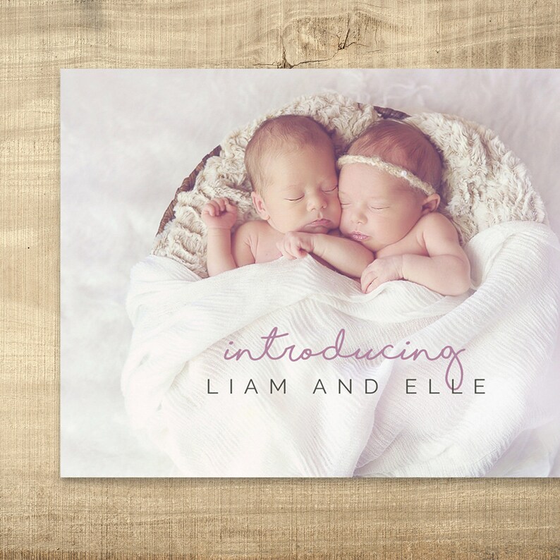 Birth Announcement Photo Card Twins Photo Birth Announcement Etsy