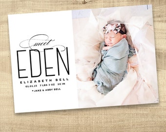 Birth announcement photo card, Modern photo birth announcement, digital photo card, printable