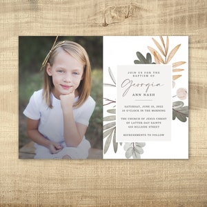 Modern Baptism Announcement Invitation Template | LDS Printable Baptism Card | Spring design  | Editable |  Instant Download | Georgia