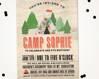 Camping Birthday Invitation, Nature Birthday party invitation, Explore Birthday Invite, S'More Birthday, Hiking party, PRINTABLE DIY